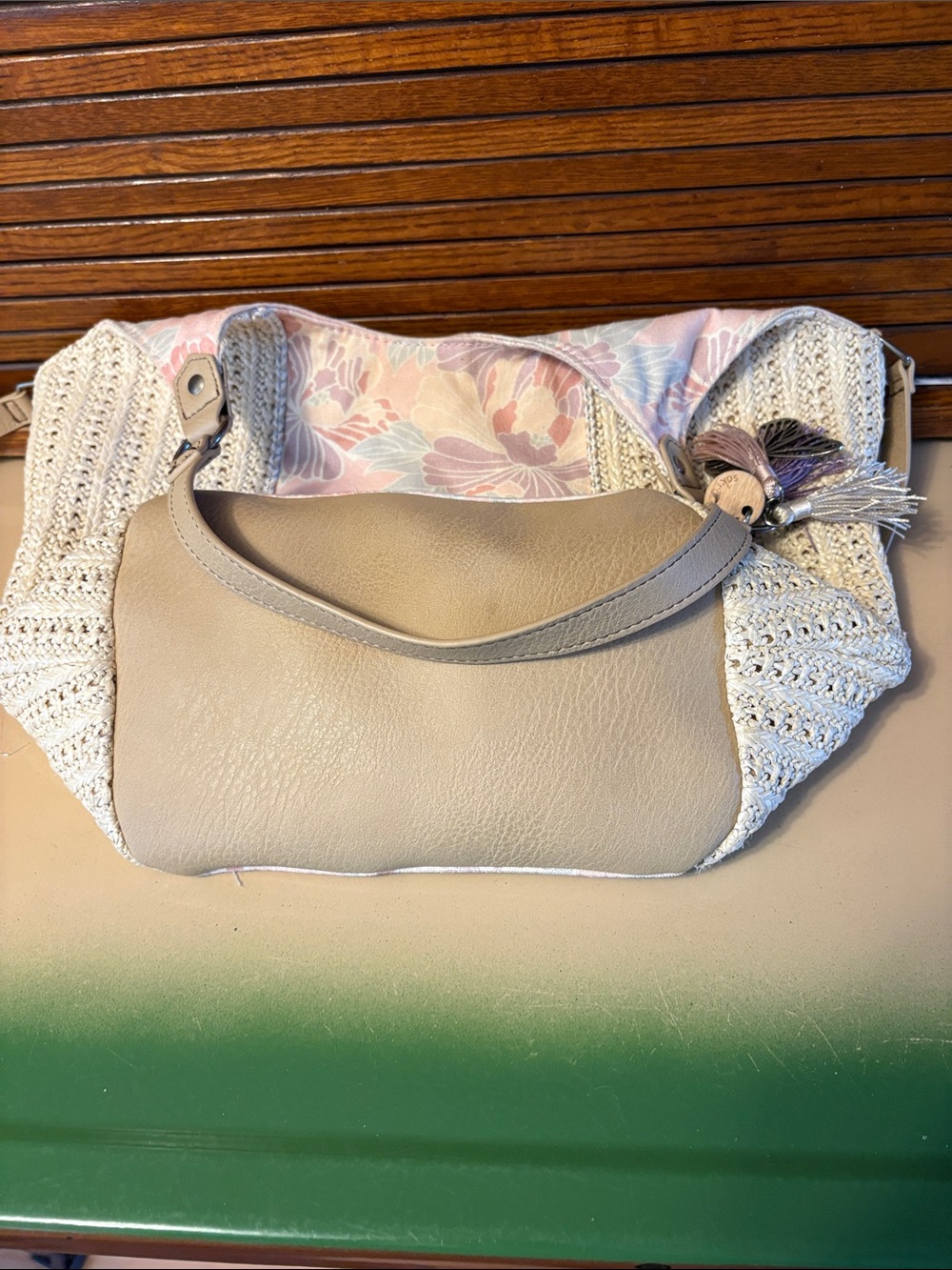 Sakroots Beige Crochet Shoulder Bag with Pastel Floral Panel - Picture 6 of 10